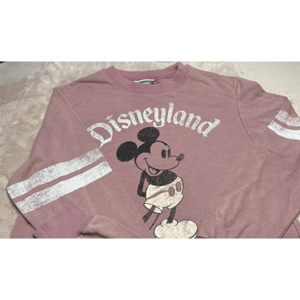 Disneyland Mickey Mouse Sweatshirt Pink Retro Style‎ Striped Sleeves